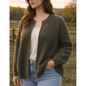 Vintage Robert Scott Womens Fisherman Aran Lumber Wool Cardigan XL Grandmother